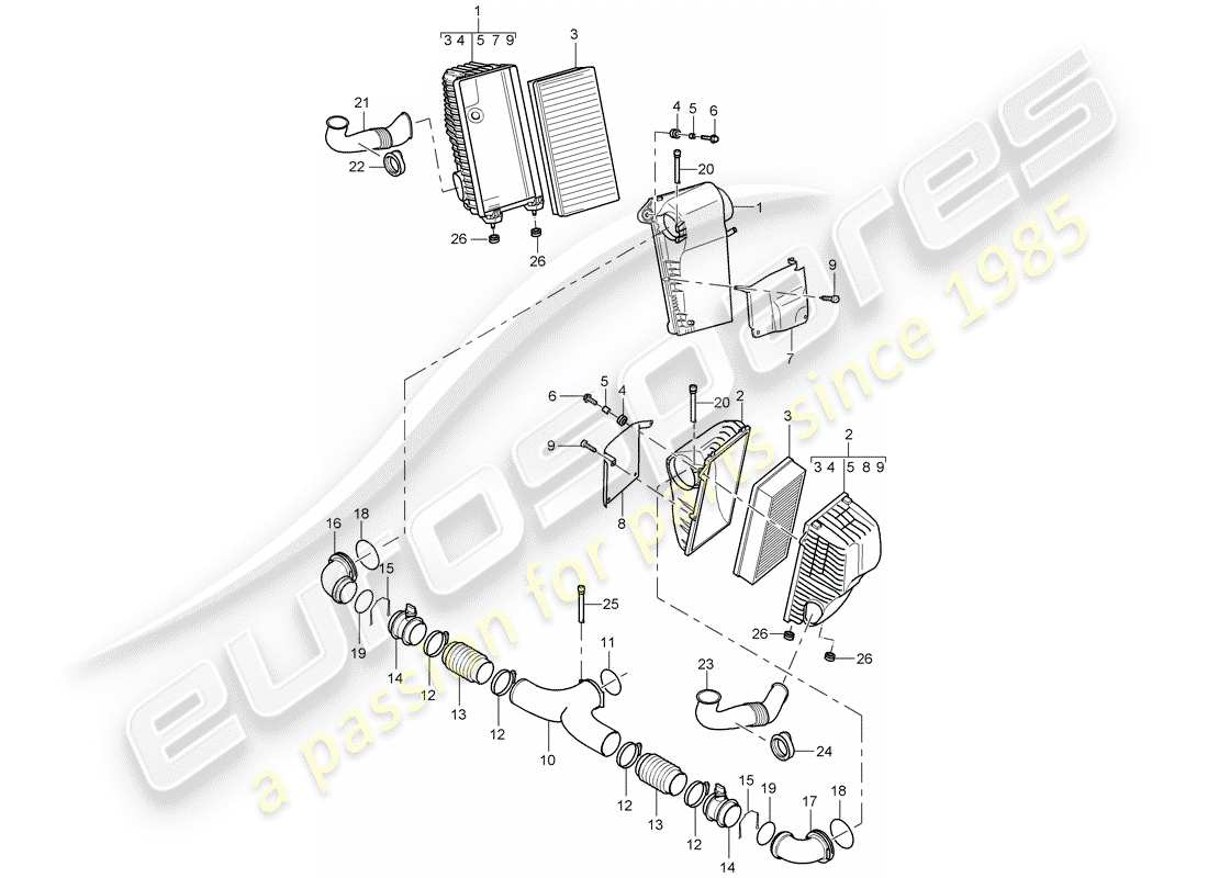 porsche cayenne (2004) air cleaner with connecting part diagram