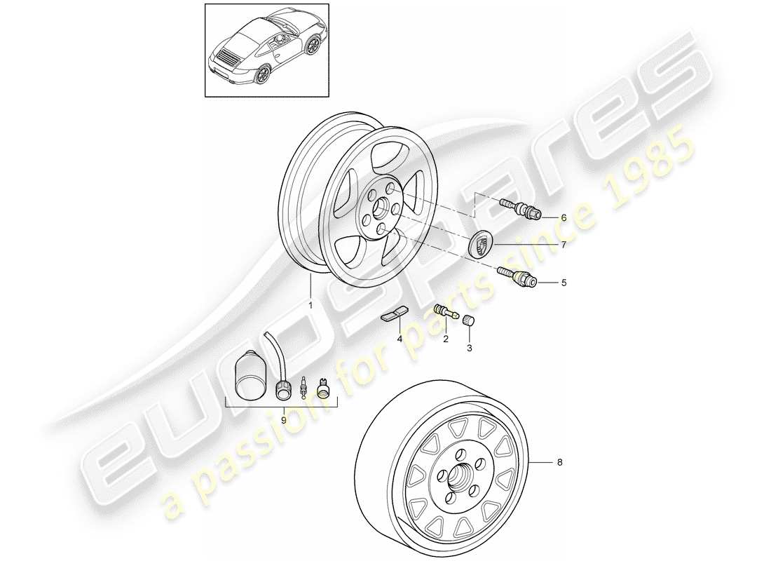 porsche 997 gen. 2 (2011) wheels parts diagram