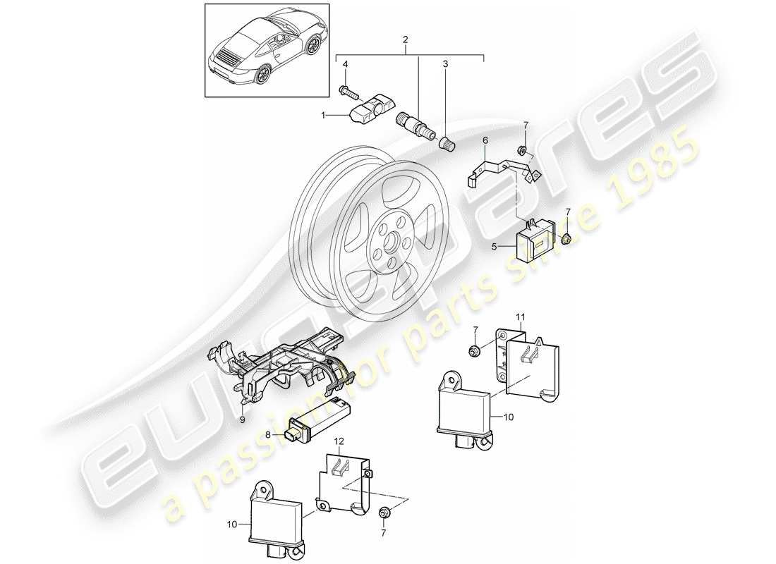 porsche 997 gen. 2 (2012) tire pressure control system parts diagram