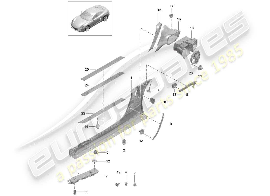 porsche cayman 981 (2016) side member trim part diagram