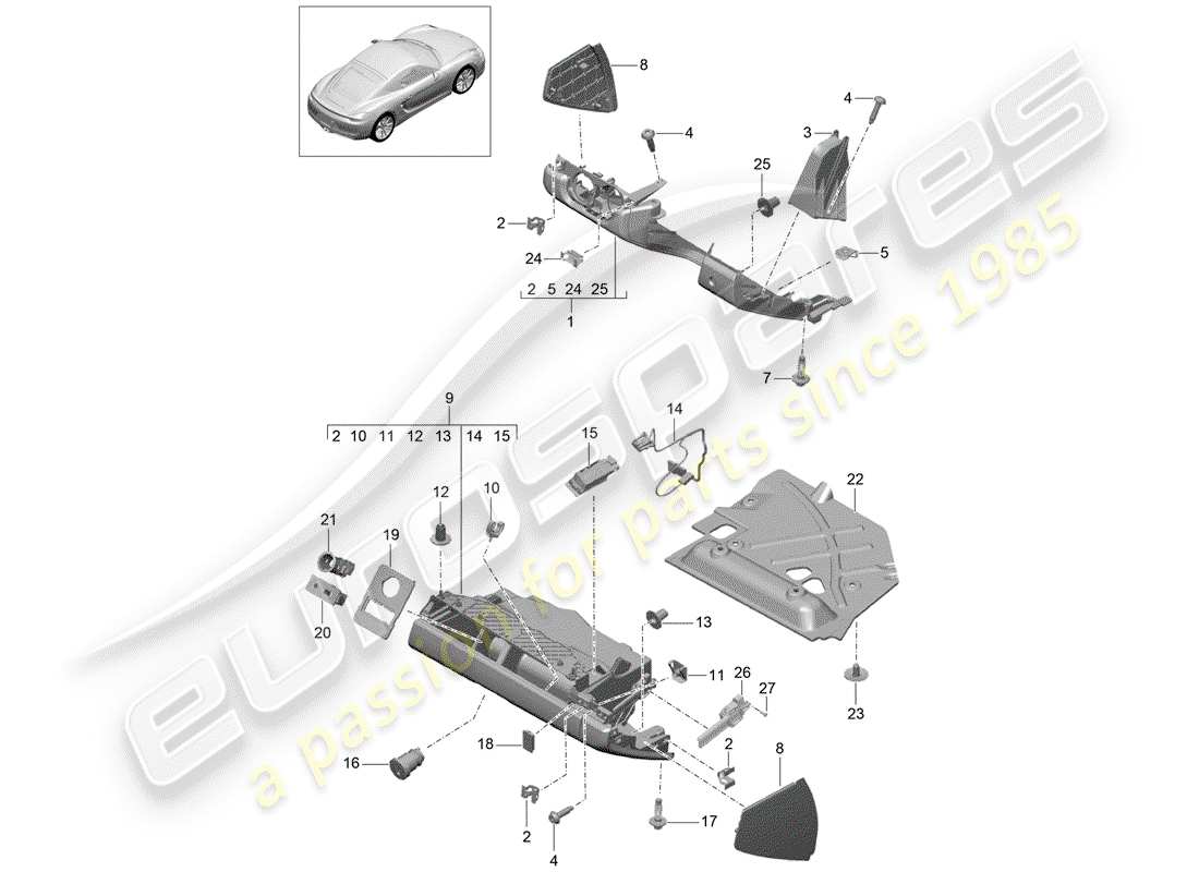 porsche cayman 981 (2016) glove box parts diagram