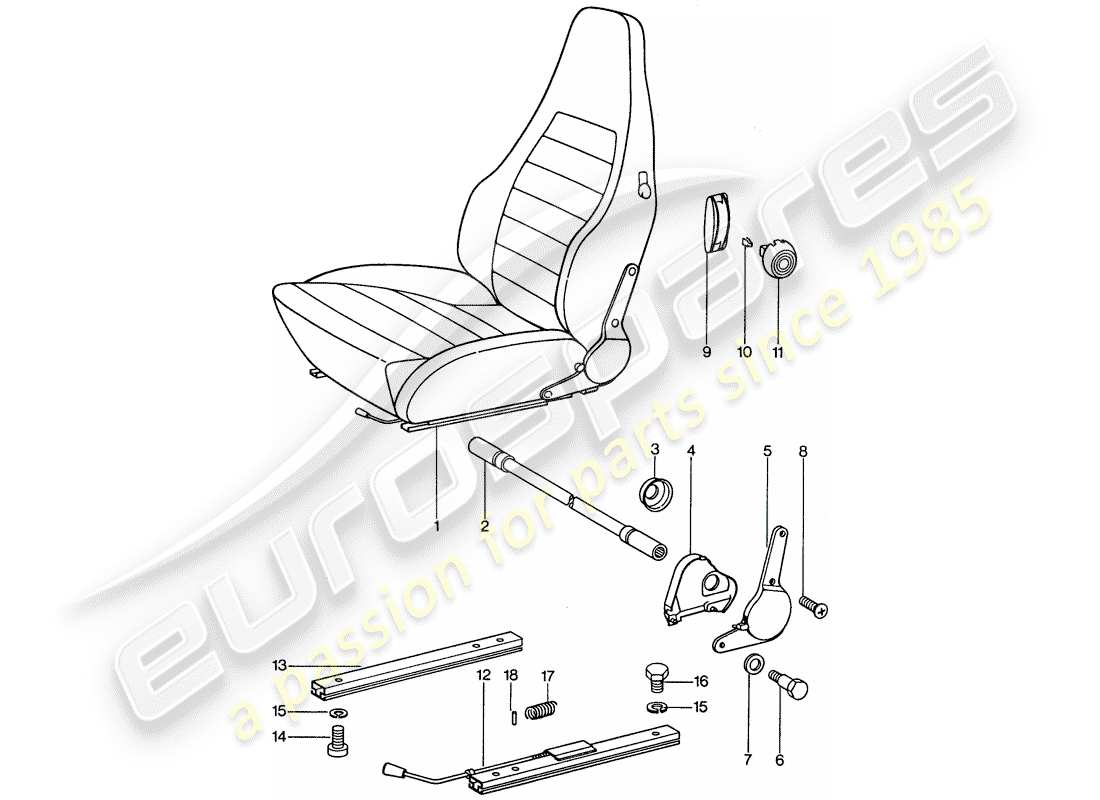 porsche 911 (1974) sports seat - complete parts diagram