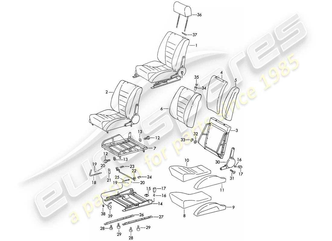 porsche 911 (1973) sports seat part diagram