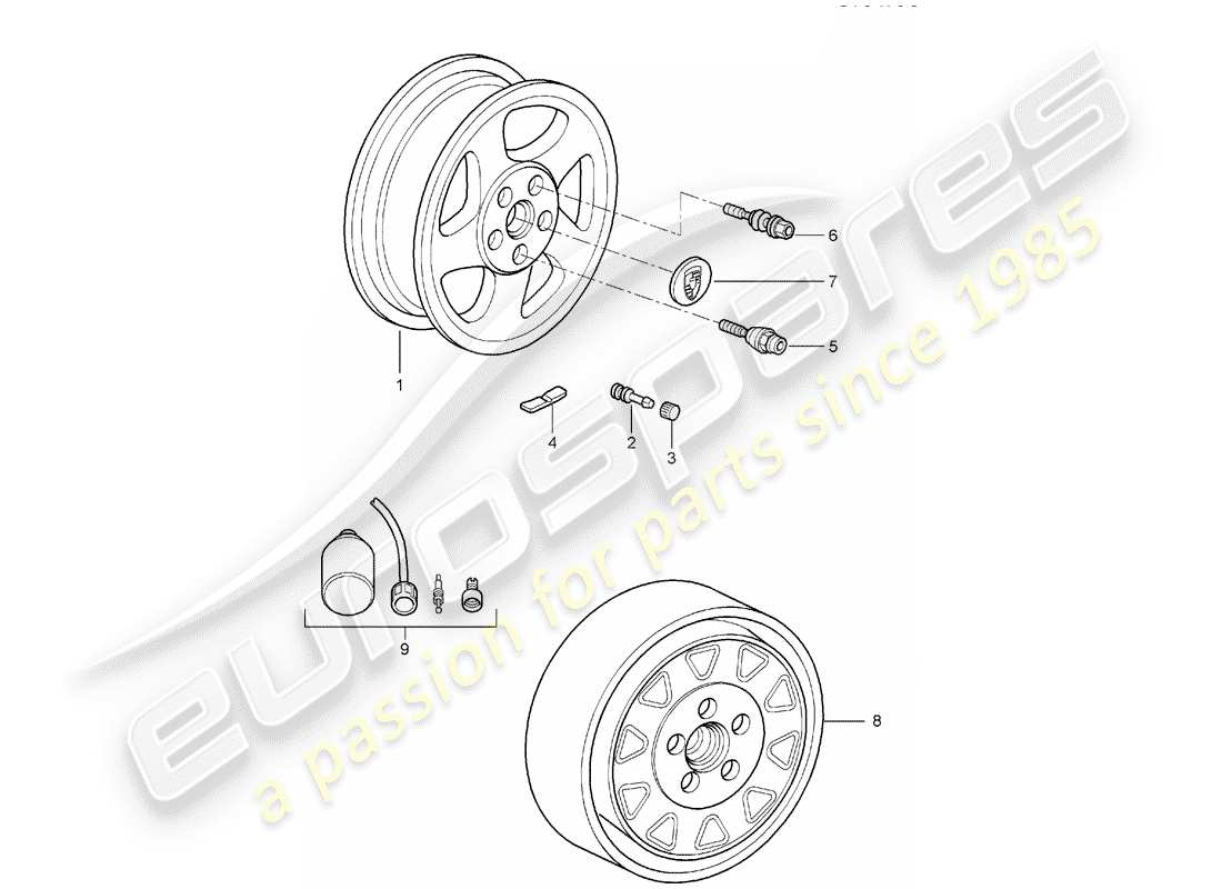 porsche 997 (2005) wheels parts diagram
