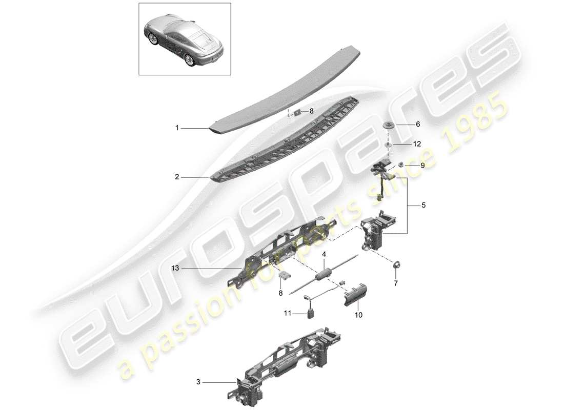 porsche cayman 981 (2014) rear spoiler parts diagram