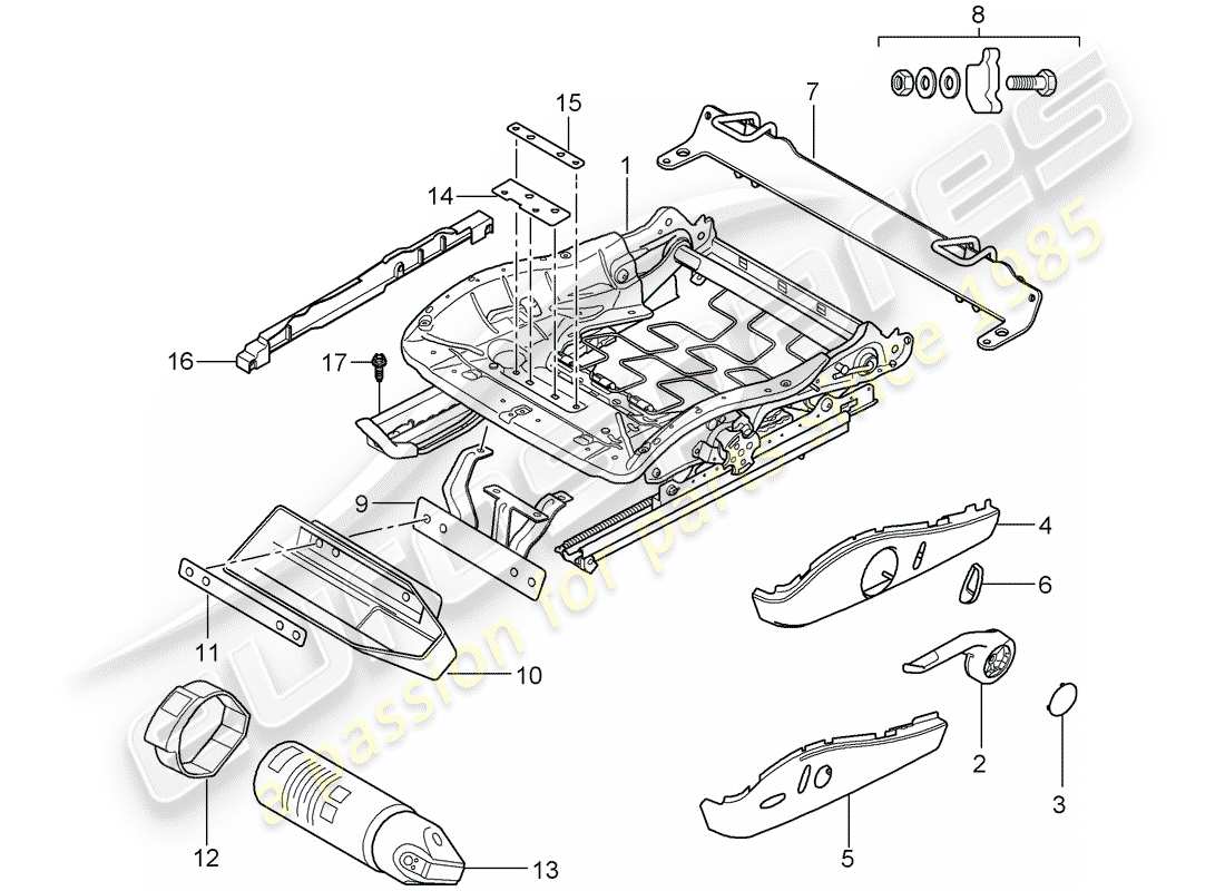 porsche 997 (2005) seat frame parts diagram