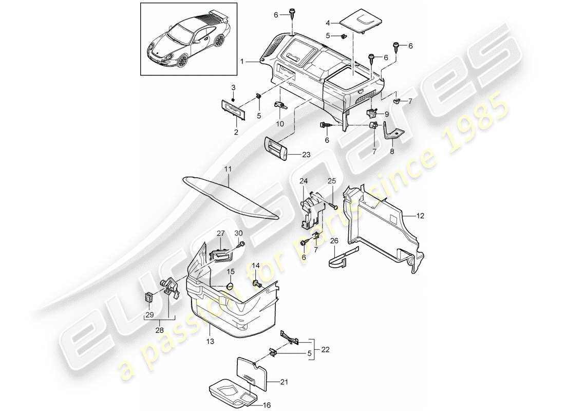 porsche 997 gt3 (2007) luggage compartment parts diagram