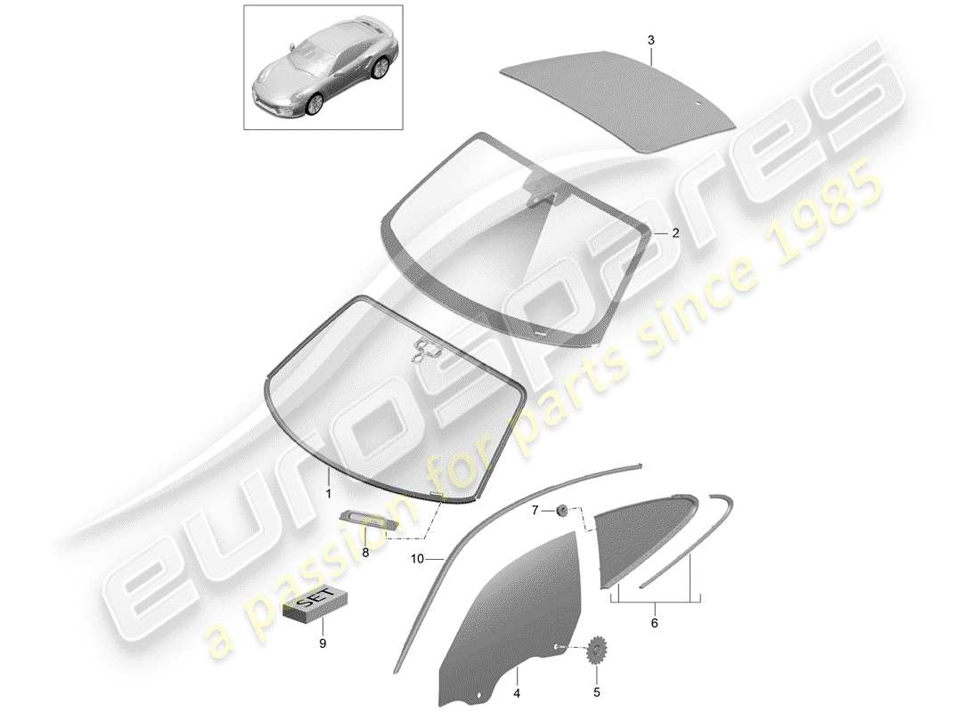 porsche 991 t/gt2rs windshield glass part diagram