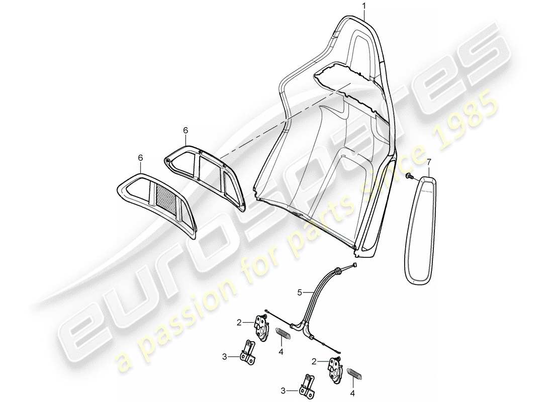 porsche 997 (2005) backrest shell part diagram