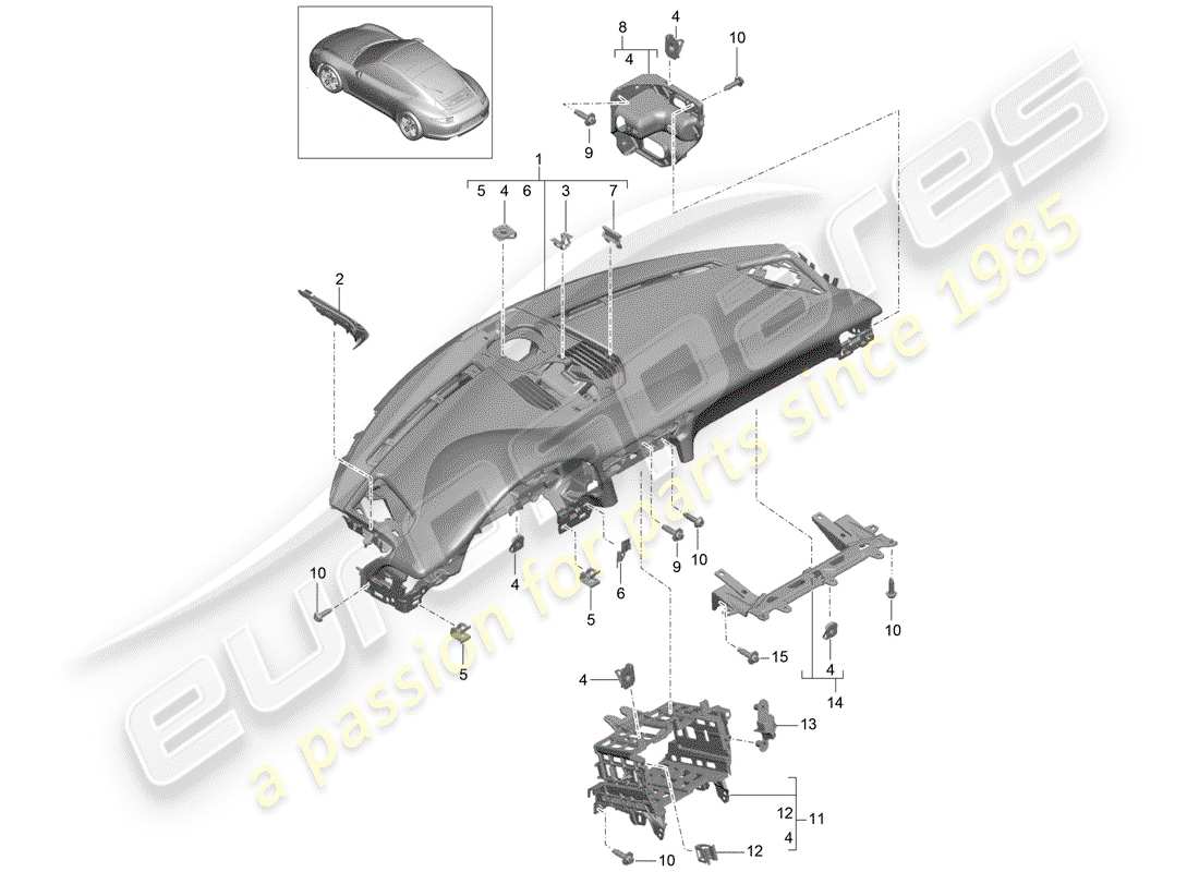 porsche 991 (2013) dash panel trim parts diagram