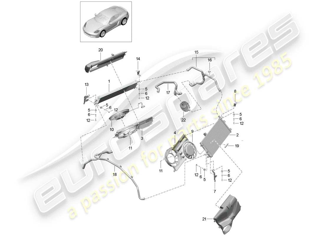 porsche 718 cayman (2019) water cooling parts diagram