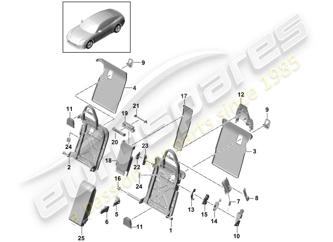 porsche panamera 971 (2019) back seat backrest parts diagram