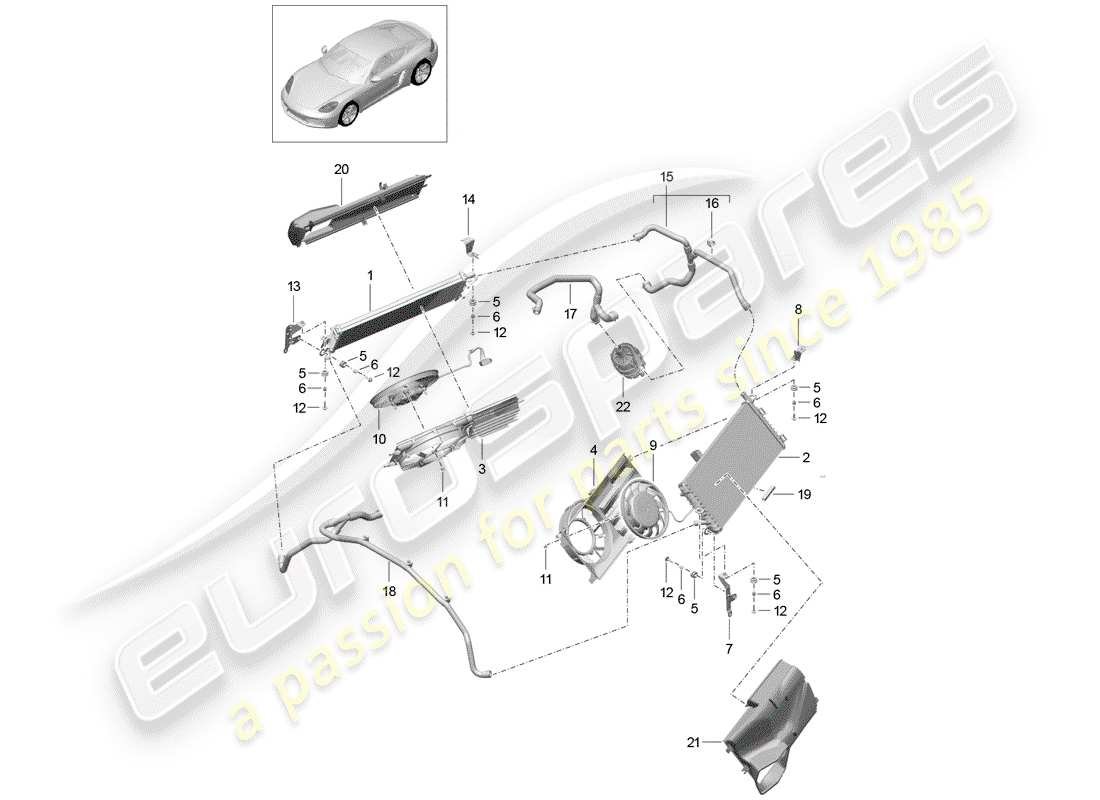 porsche 718 cayman (2018) water cooling parts diagram