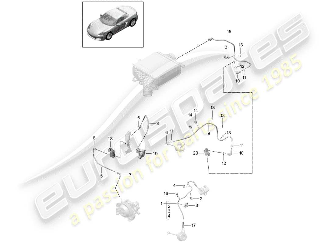 porsche 718 boxster (2020) control line part diagram