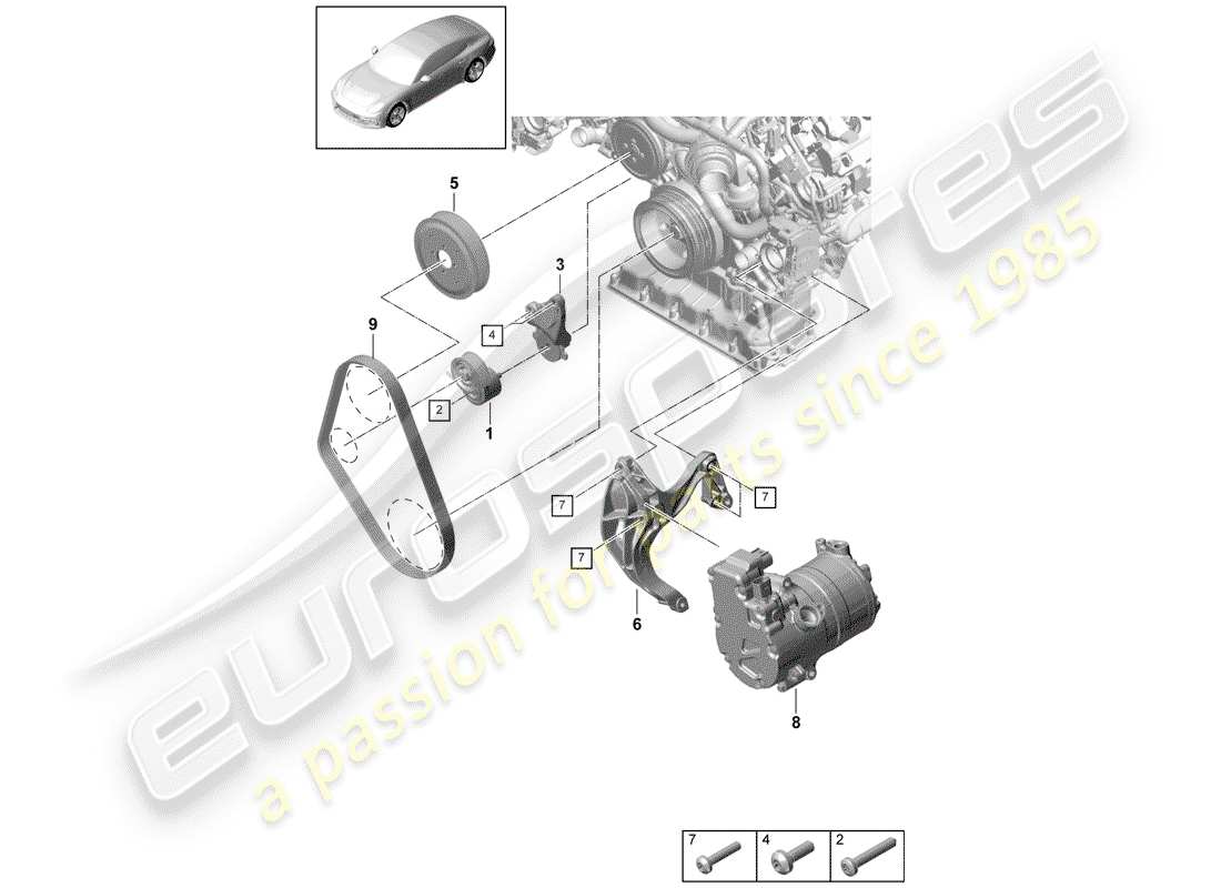 porsche panamera 971 (2019) v-ribbed belt part diagram