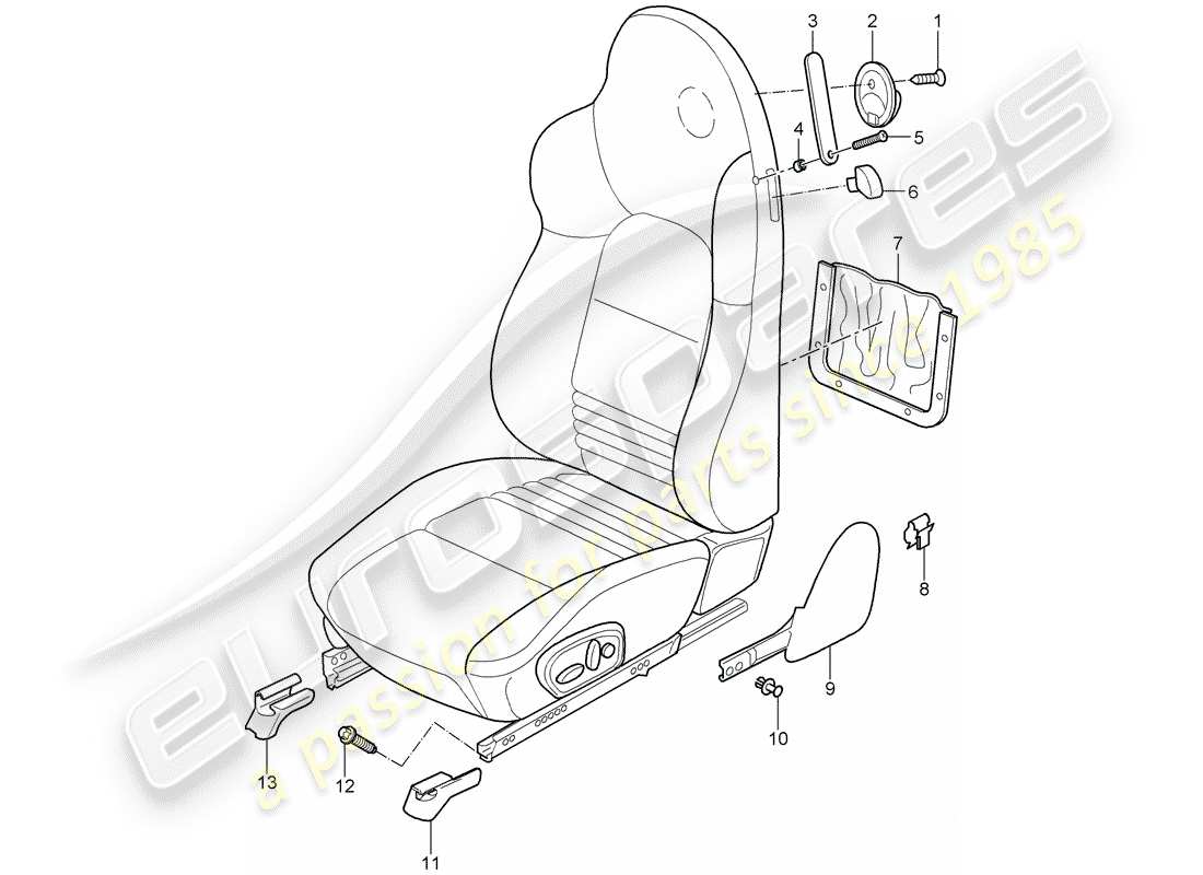 porsche boxster 986 (1997) sports seat part diagram