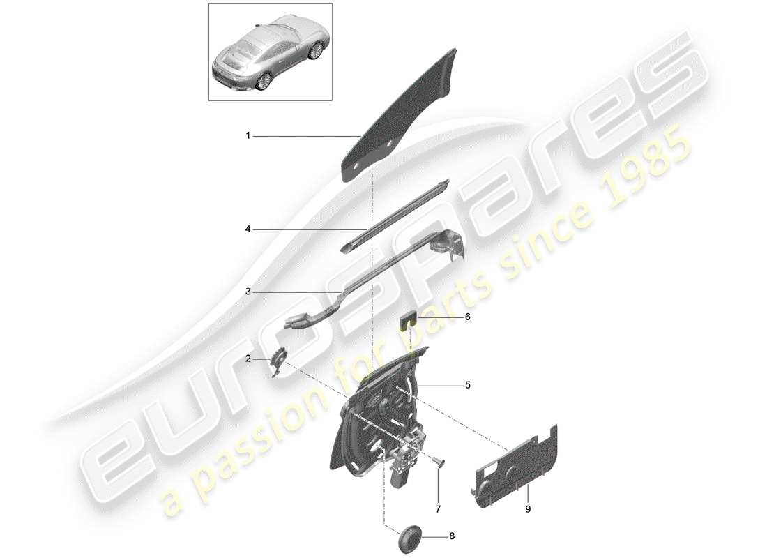 porsche 991 gen. 2 (2019) side window part diagram