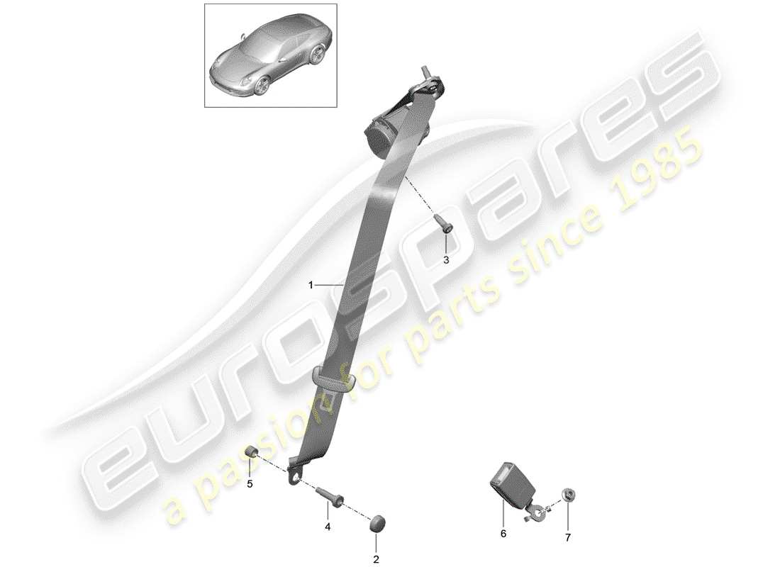 porsche 991 (2013) three-point seat belt parts diagram