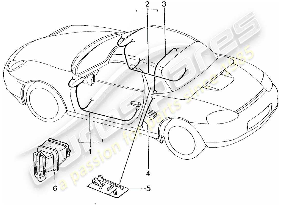 porsche boxster 986 (1999) wiring harnesses - driver's door - passenger's door - hardtop part diagram