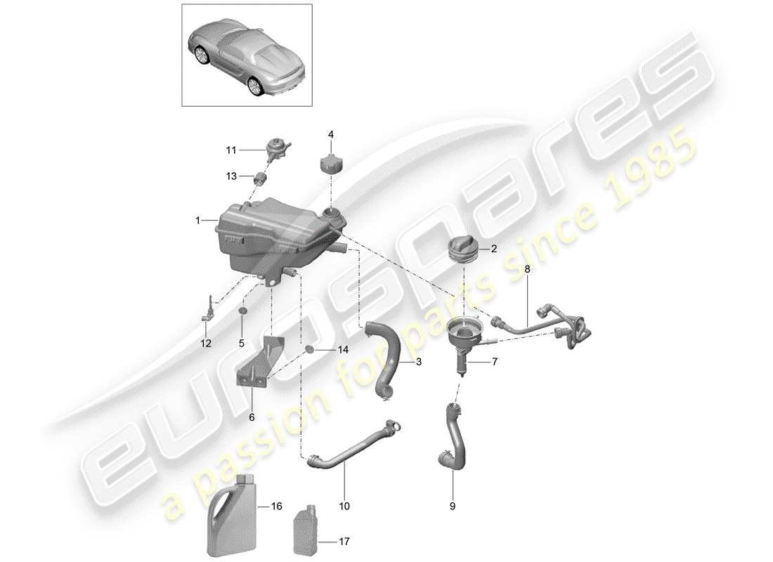 porsche 2016 water cooling 3 parts diagram