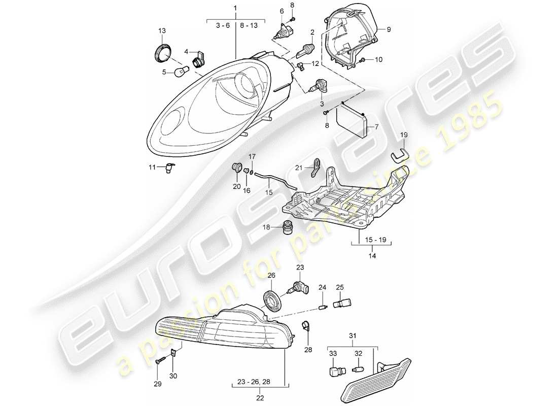 porsche boxster 987 (2006) headlamp parts diagram