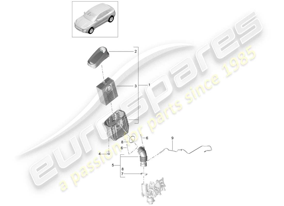 porsche macan (2017) air cleaner with connecting part diagram