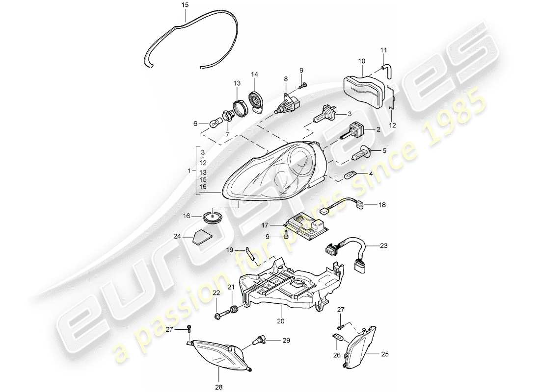 porsche cayenne (2003) headlamp part diagram