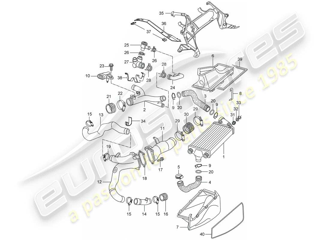 porsche 996 t/gt2 (2001) turbocharging parts diagram