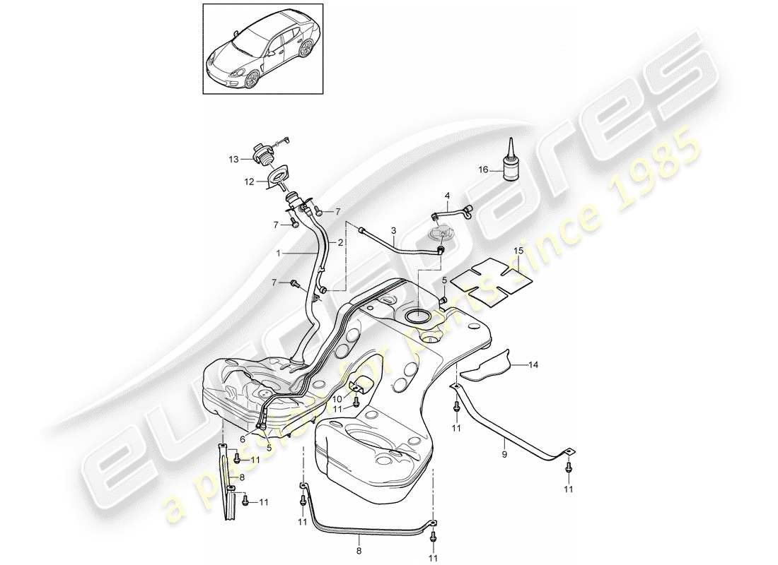 porsche panamera 970 (2016) fuel tank with part diagram