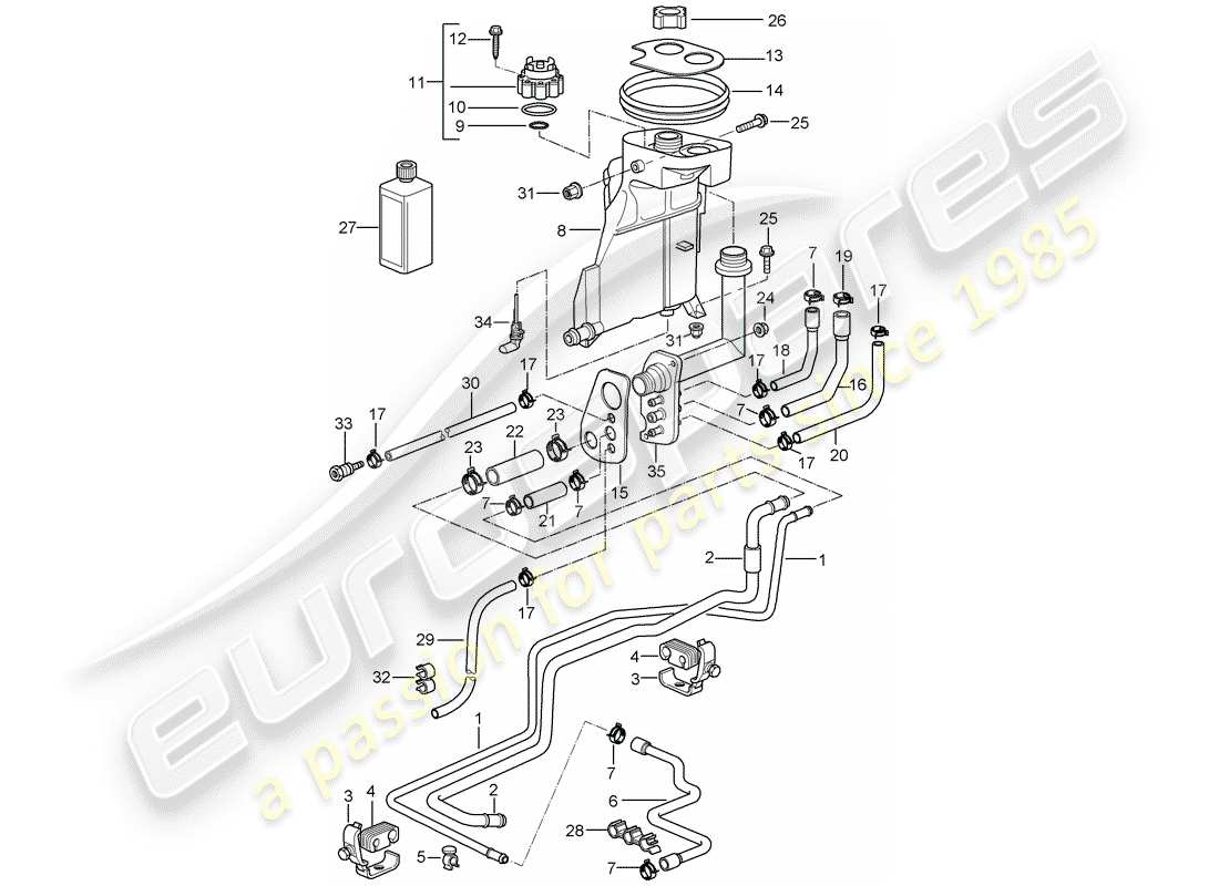 porsche boxster 986 (1997) water cooling part diagram