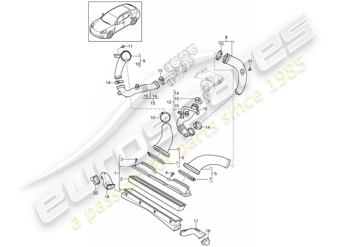 porsche panamera 970 (2016) air cleaner system part diagram