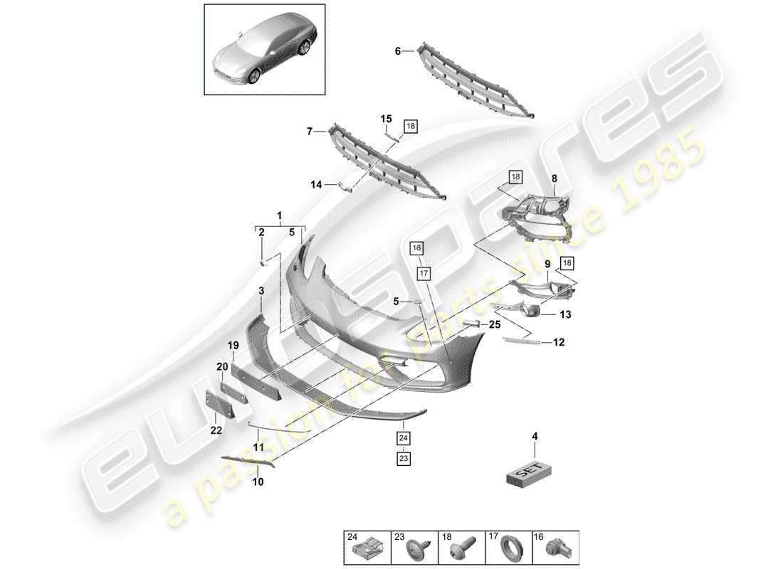 porsche panamera 971 (2020) bumper part diagram