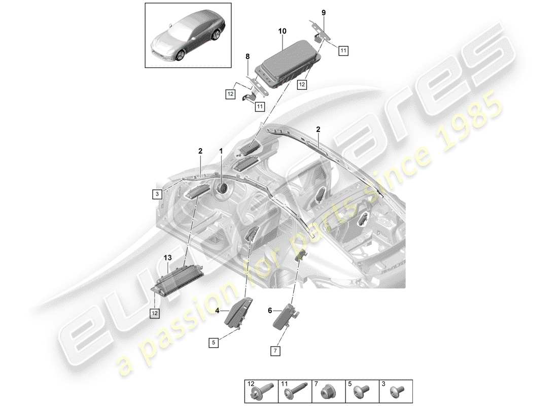 porsche panamera 971 (2020) airbag part diagram