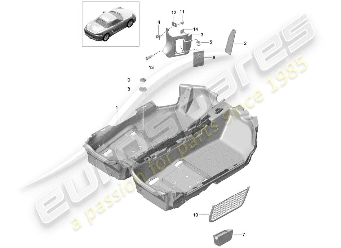 porsche 718 boxster (2017) floor cover part diagram