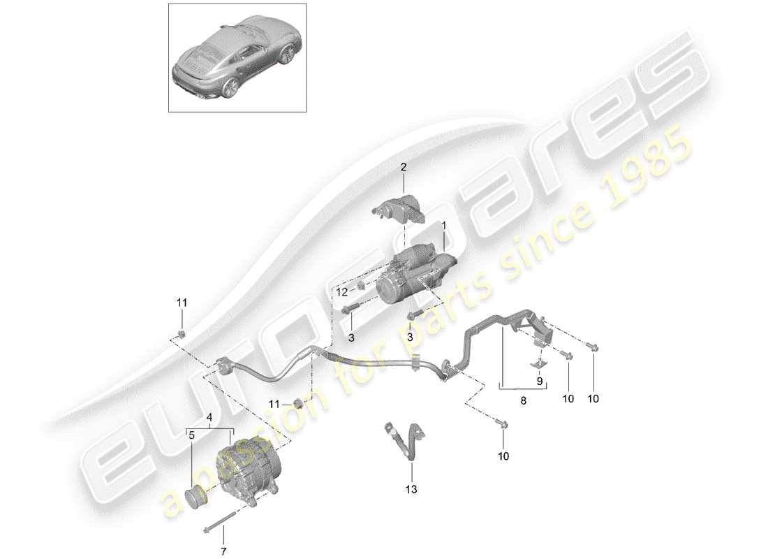 porsche 991 t/gt2rs starter part diagram