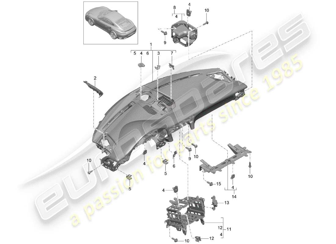 porsche 991 turbo (2015) dash panel trim parts diagram