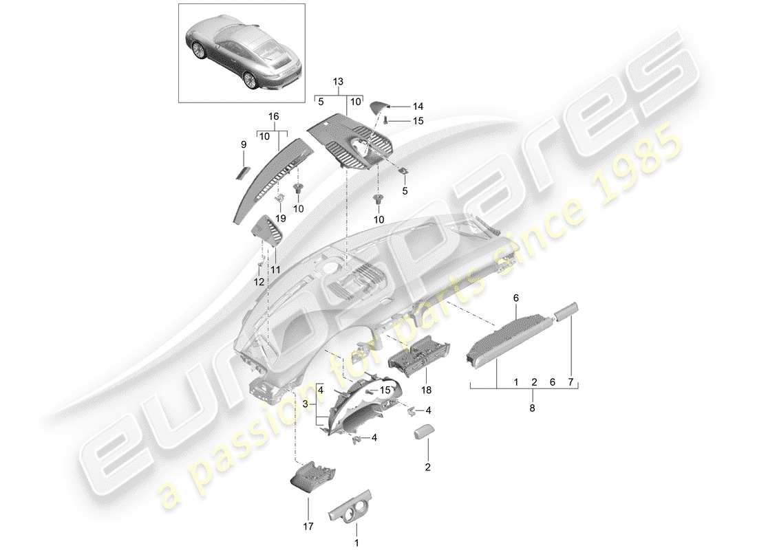 porsche 991 gen. 2 (2019) accessories part diagram