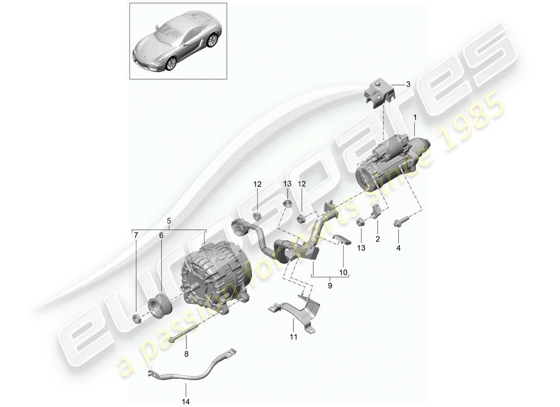 porsche cayman 981 (2014) starter parts diagram