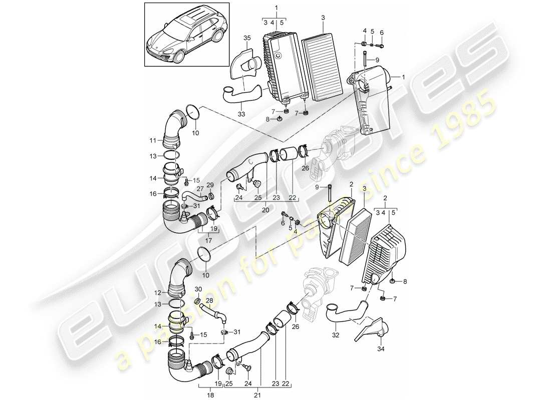 porsche cayenne e2 (2013) air cleaner with connecting part diagram