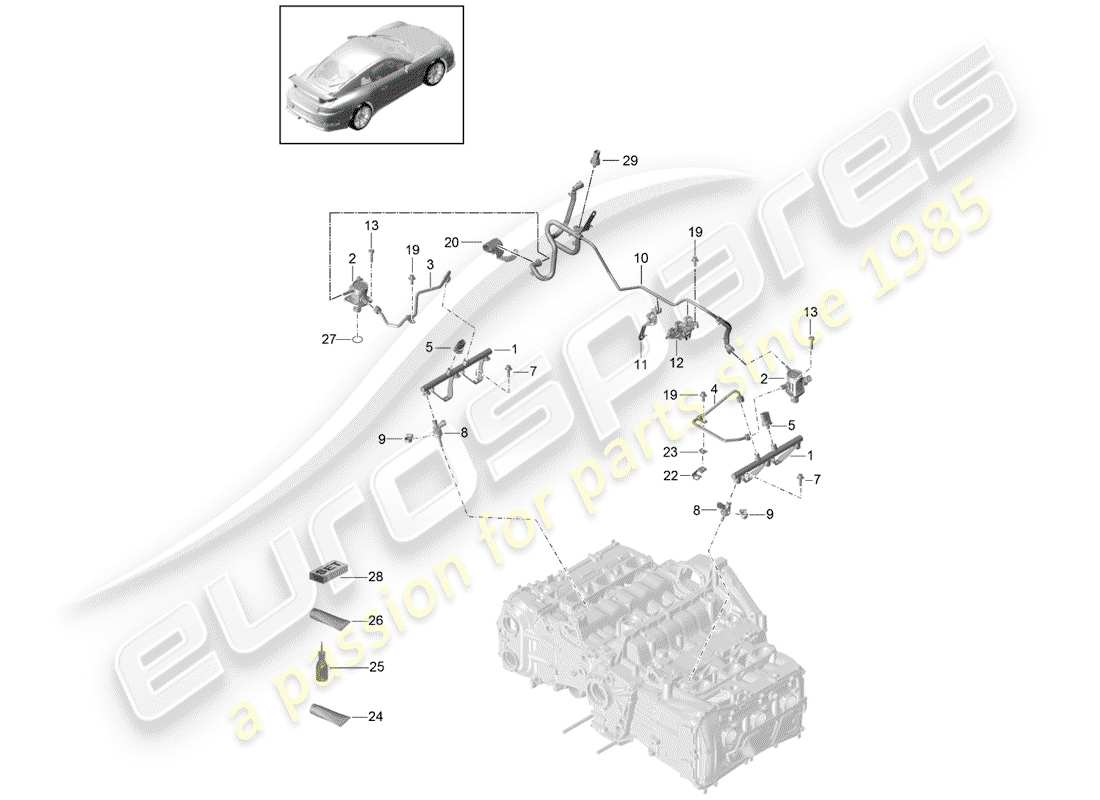 porsche 991r/gt3/rs (2019) fuel collection pipe part diagram