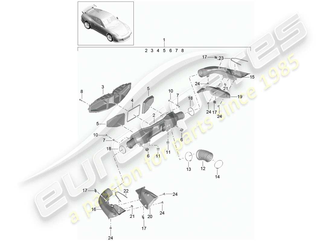 porsche 991r/gt3/rs (2020) air cleaner parts diagram