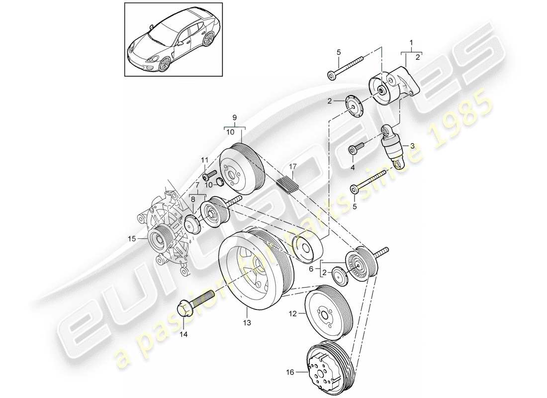 porsche panamera 970 (2016) belt tensioning damper part diagram