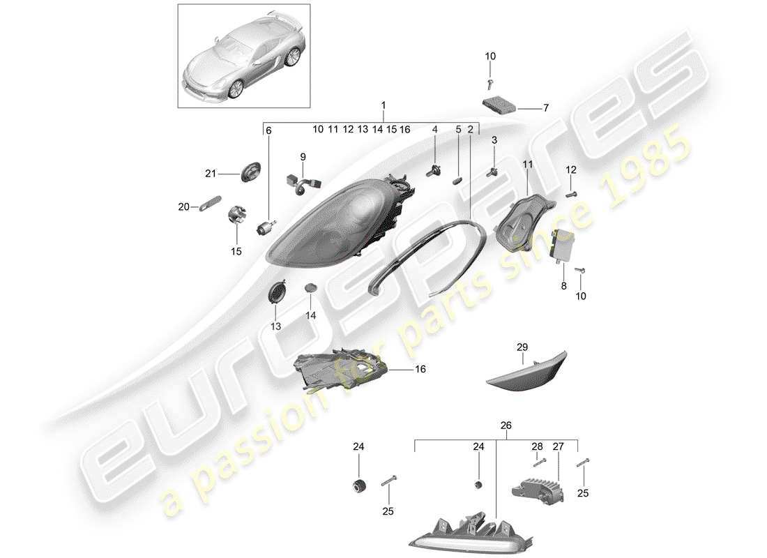 porsche 2016 headlamp part diagram