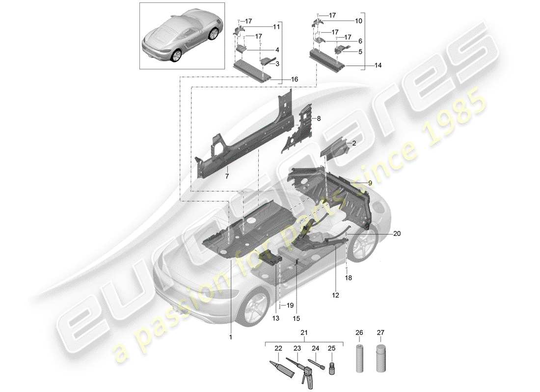 porsche 718 cayman (2019) floor plates part diagram