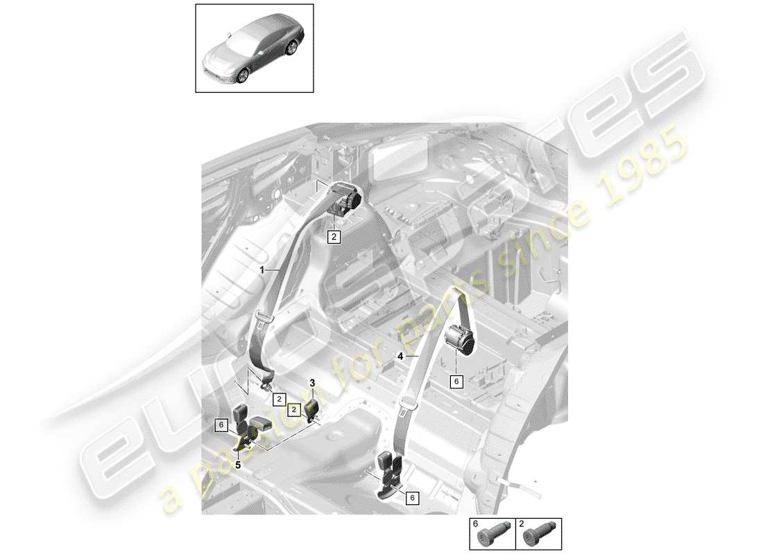 porsche panamera 971 (2019) seat belt with parts diagram