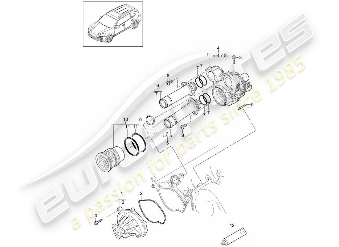 porsche cayenne e2 (2018) water pump part diagram