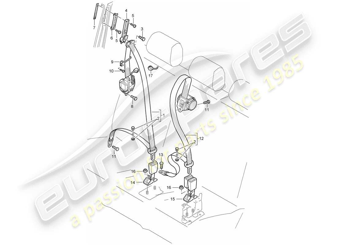 porsche cayenne (2007) seat belt parts diagram