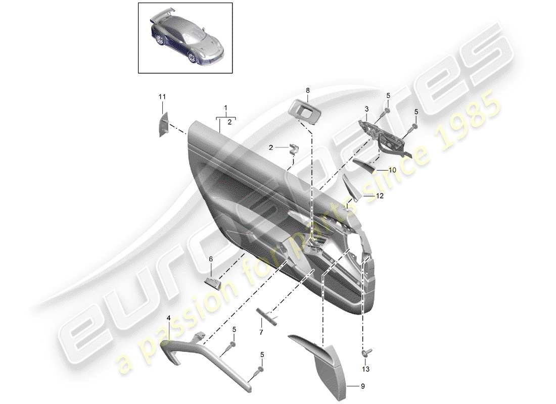 porsche 991 t/gt2rs door panel part diagram