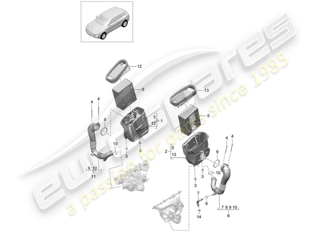 porsche macan (2018) air cleaner with connecting part diagram