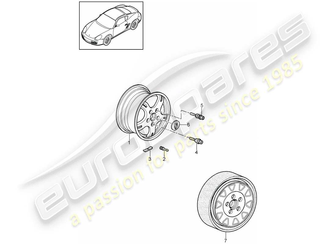 porsche cayman 987 (2012) wheels parts diagram